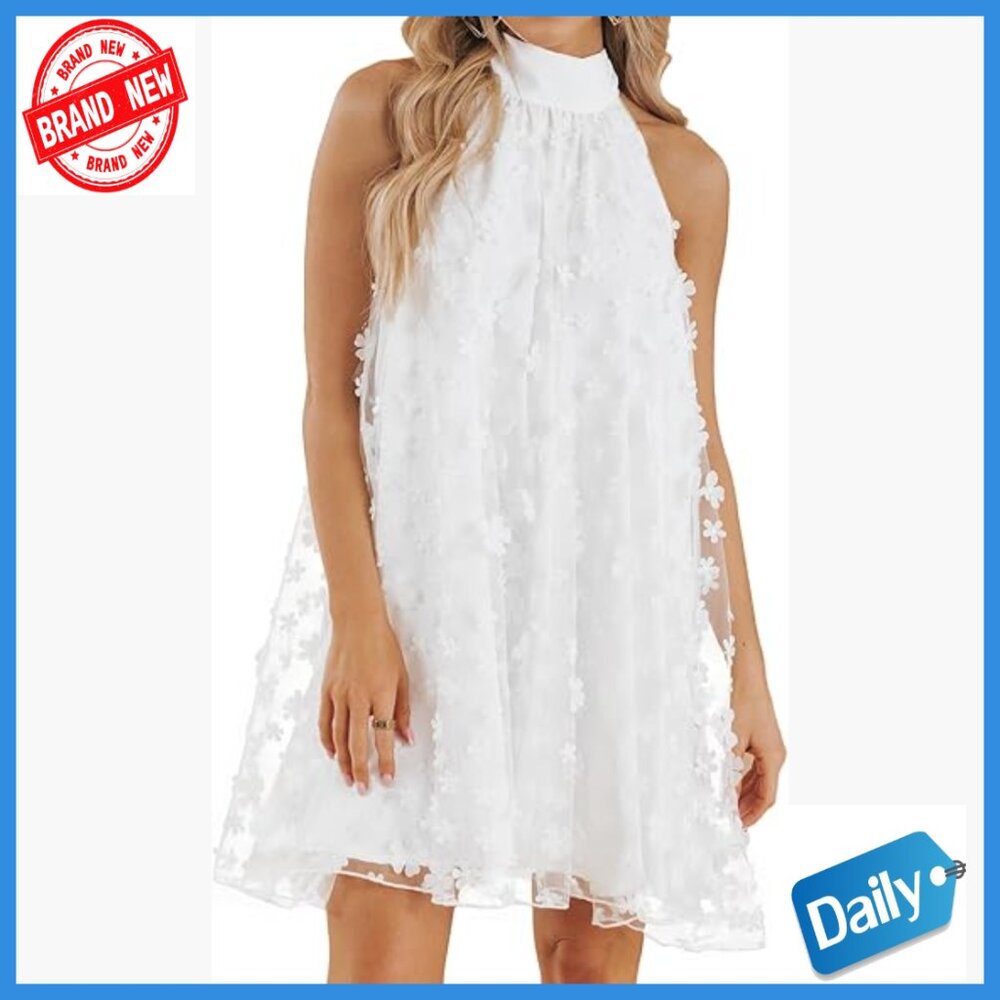Summer Halter Mini A-Line Swing Dress Formal Cocktail Wedding Guest - Picture 1 of 5